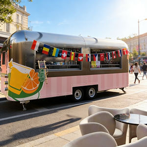 รถเข็นขายอาหารเคลื่อนที่สแตนเลสโค้งมน สีชมพูและเขียว สำหรับขายอาหารนานาชาติและขนมหวาน - Product Image 2