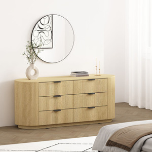 Modern 6-Drawer Solid Wood <b>Vanity</b> <b>Table</b> with MDF Panels-Curved Design Bedroom Storage-Guangdong Origin - Product Image 2