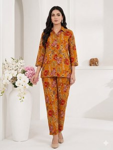 Premium 100% Cotton Formal Floral <b>Short</b> Two Piece Co Ord <b>Set</b> <b>for</b> <b>Women</b> Comfortable Eco-Friendly Breathable Matching Outfit Kurti - Product Image 3