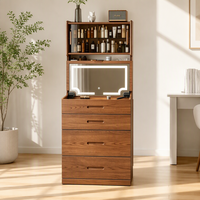 Table de toilette moderne en noyer, petite, avec miroir éclairé réglable, cadre en aluminium, MDF, pour chambre à coucher