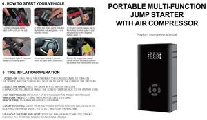 Compresseur d'air numérique haute capacité à courant de crête 2000A pour voiture à essence, avec câble de démarrage intelligent et booster de batterie - Product Image 2