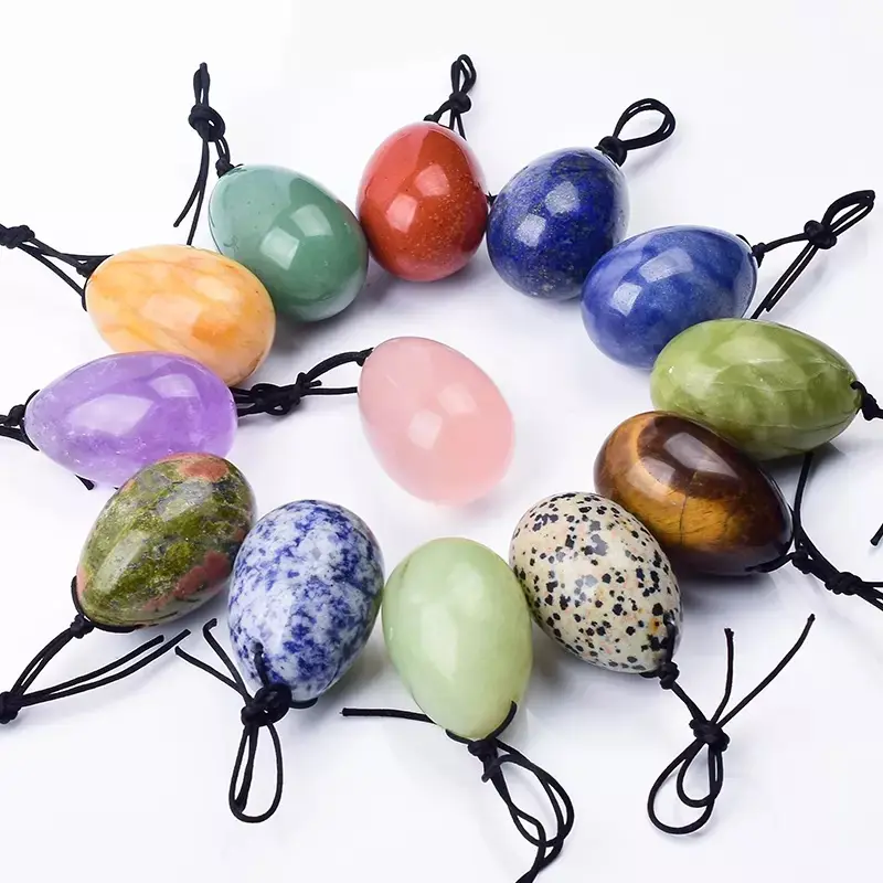 Factory Supply Vaginal Exercise Massage Tools Natural Tumbled Rose Quartz Crystal Agate Jade Yoni Eggs Massage Set 3pcs