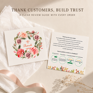 Cartes de remerciement avec motif couronne de roses aquarelle, cartes imprimées multi-floraux pour rappel de commentaires sur les commandes des petites entreprises - Product Image 4