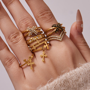 Stainless Steel Black White Zircon <b>Ring</b> Multi Layer Cross <b>Ring</b> Combination Jewelry <b>Set</b> - Product Image 2