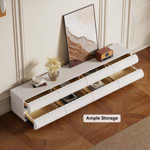 AJUNION Mueble de <span class=keywords><strong>TV</strong></span> Moderno de Lujo Color Crema con 8 Cajones, Centro Multimedia Tapizado en Cuero Sintético Curvo, Madera MDF para Sala de Estar, Venta al Por Mayor - Product Image 2