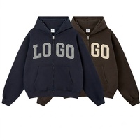 Sudaderas para hombre, estilo urbano, OEM, con logo bordado personalizado, sudadera con capucha y cremallera, de tejido grueso, oversize, con hombros caídos