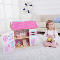 Casa de Muñecas de Madera Clásica en Oferta, Juguete de Muebles Grandes para Niños, Casa de Muñecas 3D de Familia Feliz para Bebés