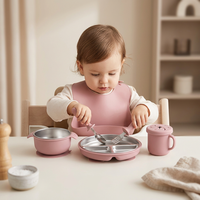 Ensemble d'ustensiles d'alimentation pour enfants, 9 pièces, assiette divisée, sans BPA, en Silicone de qualité alimentaire, Durable, Non toxique, forte aspiration