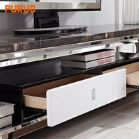 Table basse de luxe PURUO avec plateau en verre trempé, dessus en marbre, en acier inoxydable et rangement à tiroirs, finition arc-en-ciel