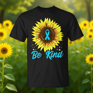 T-shirt Be Kind Sunflower avec motif de ruban bleu pour la sensibilisation et la positivité - Product Image 3