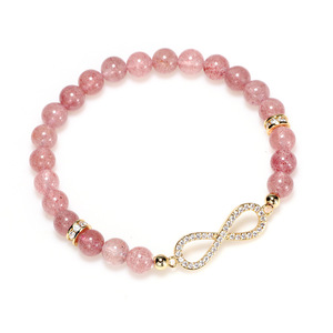 Crystal <b>Bracelet</b> With Pink <b>Beads</b> And Infinity Charm Gold Plated For Women Gift Jewelry - Product Image 4
