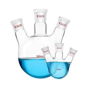 ขวดกลั่นแก้วทรงกลมสามคอ, ขวดสามคอปากมาตรฐาน, ขวดแก้วบอโรซิลิเกตสูง - Product Image 2