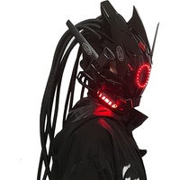 Masque Cyberpunk LED avec tresses - Design mécanique futuriste, éclairage RVB