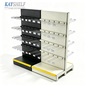 <span class=keywords><strong>Scaffali</strong></span> in Metallo Perforato Monofacciali, Espositore Autoportante Resistente per Supermercati e Negozi di Alimentari - Product Image 4