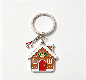 Christmas Gingerbread House Metal Key Chain Enamel <b>Keyring</b> Holiday Hanging Ornament Candy Cane <b>Charm</b> - Product Image 2