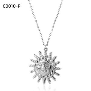 Amy Amy Sun <b>Face</b> Pendant Necklace Silver Plated Alloy Chain Women's Vintage Jewelry Gift Everyday Wearing - Product Image 1