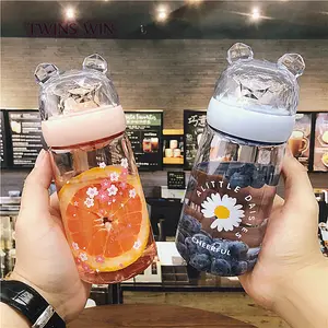 גרסה קוריאנית של חמוד דוב פלסטיק כוס תלמיד נשי נייד עם תה תא מים אלומיניום בקבוק מים CUP1471