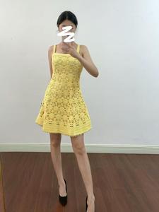 Robe de Soirée Élégante, Style Romantique Français, Broderie Crochetée, Bretelles Tricotées à la Taille, Coupe Trapèze, Robe Courte de Haute Qualité - Product Image 3
