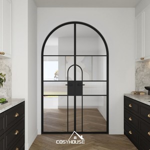 Puertas dobles de vidrio estriado negro mate, divisor de habitación de oficina, puerta de metal de entrada de Villa - Product Image 1