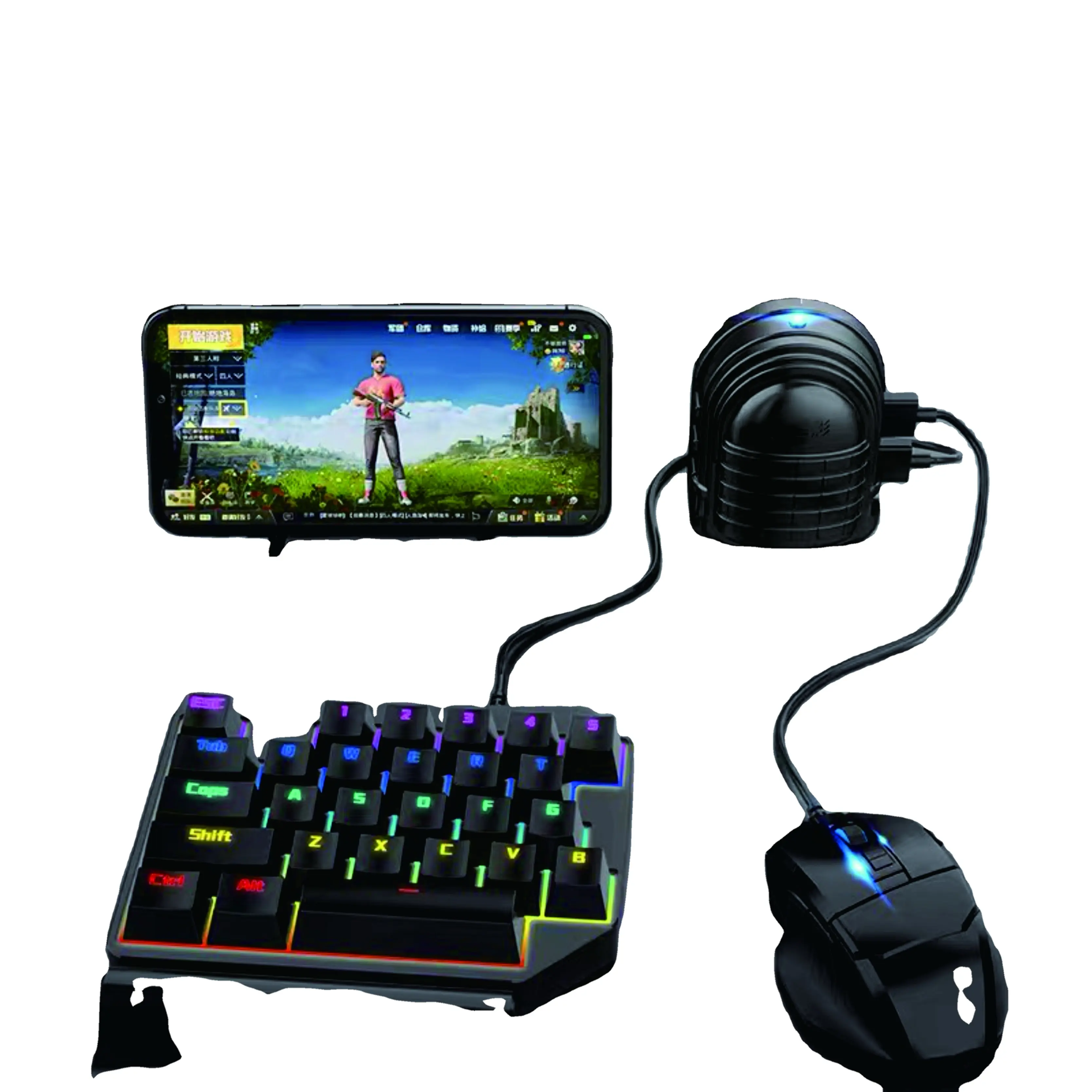 Set Keyboard Mouse Kombinasi 3 PuBg, Periferal Fisik Membantu Bantalan Ponsel Android IOS Tablet Panggilan Khusus Cf