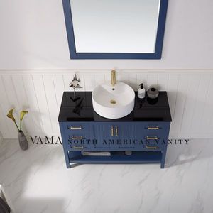 VAMA — vanité de salle de bains avec dessus en verre, classique, utilisé en tissu <span class=keywords><strong>bleu</strong></span>, évier, meuble de salle de bains, 48 pouces, 756048B - Product Image 4