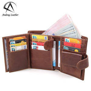 กระเป๋าสตางค์หนังแท้ Andong สำหรับผู้ชาย กระเป๋าสตางค์แบบย้อนยุค ป้องกัน RFID บล็อกการ์ด หนังวัวแท้ - Product Image 1