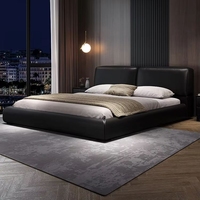 Lit minimaliste Big Black Bull, style italien, en cuir, pour chambre principale, avec revêtement doux, lit de mariage, haut de gamme, élégant et moderne