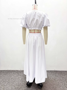 Women's <b>White</b> <b>2</b> <b>Piece</b> <b>Set</b> - Puff Sleeve Square Neck Crop Top & High Waist Maxi Skirt Womens <b>Set</b> African Clothes Fashion - Product Image 6