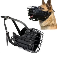 Bozal ajustable de alta resistencia a prueba de mordeduras para perros-Máscara de entrenamiento de metal y cuero para pastores alemanes/perros grandes, antichoque y transpirable
