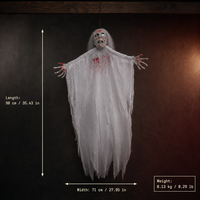 SIPKLR 35.4" Hantu Gantung Menyeramkan Berjubah Putih dengan Wajah dan Tangan Berdarah untuk Dekorasi Pesta Halloween di Halaman
