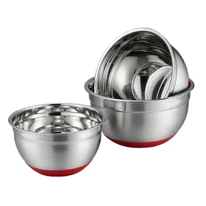 Large Size Salad Mixing Bowls Mirror Finished Stainless Steel Mixing Bowl With Silicone Bottom