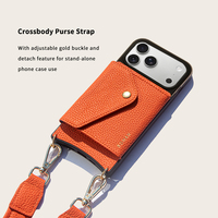 Étui de téléphone en cuir véritable avec sangle de cou détachable et porte-cartes, protection contre les chutes pour iPhone 18 Pro Max