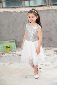 Último diseño niños blusa y falda de arco de verano sin mangas vestido de lentejuelas vestido de los niños para las muchachas del Bebé Ropa - Product Image 2