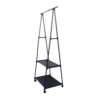 Nouvelle penderie mobile multifonctionnelle à trois niveaux en métal noir avec roulettes pour rangement de vêtements dans la garde-robe