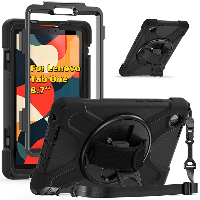 3 Layers Tablet Cases for Lenovo Tab One 8.7'' 2025 for Lenovo Tab K9 Shoulder Straps Silicone PC Rugged Kickstand Back Covers