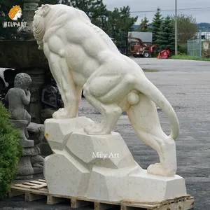 Escultura de tigre de mármol tallado a mano, estatua de piedra Natural grande personalizada para jardín al aire libre