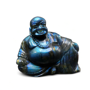 Labradorite Laughing <b>Buddha</b> - handmade carving of serene and smiling <b>Buddha</b> or Hotei A One-of-a-Kind Spiritual Masterpiece - Product Image 2