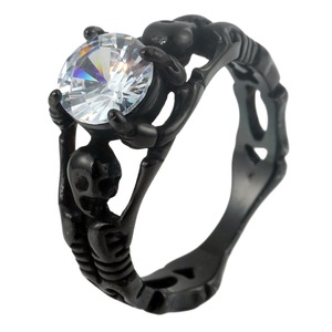 Anillo de calavera y esqueleto yunnique con circonita cúbica roja, joyería de moda para hombre, regalo - Product Image 5