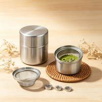 Boîte à Matcha en Acier Inoxydable Mat, Qualité Alimentaire, Recyclable, avec Tamis, Contenant Réutilisable pour Poudre, Cadeau 80*80mm