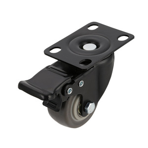 2 Inch Fixed Caster With Tpr Flat Bottom Side Brake Black Industrial <b>Wheel</b> For Furniture And Equipment <b>Replacement</b> - Product Image 4