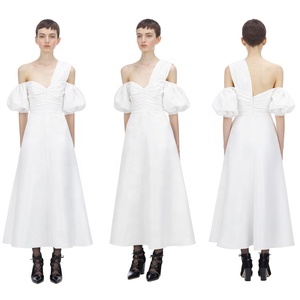 <span class=keywords><strong>Abiti</strong></span> manica a bolle a vita alta monospalla senza spalline in <span class=keywords><strong>cotone</strong></span> 100 elegante bianco festa Maxi <span class=keywords><strong>abiti</strong></span> da sposa da donna - Product Image 4