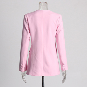 2025新着女性春ピンクブレザーファッション3D花柄シックディープVネックセクシーブレザー - Product Image 3