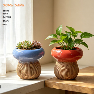 Pot de fleurs en céramique pour bureau, pot à fleurs côtelé émaillé pour plantes succulentes et plantes d'intérieur, décoration pour la maison et le bureau - Product Image 1