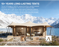 Tente de glamping de luxe Patagonia Safari 12,8x6,8m 87 Khaki PVDF Coton imperméable Cadre en aluminium 3000mm+ Imperméable Une chambre