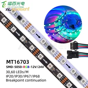 DC 12V/24V RGB 5050 Addressable LED Full Color Strip Light MT16703 (Similar WS2818 TM1934A) Programmable Breakpoint Continuation