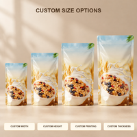 Sachet Doypack Personnalisé Imprimé pour Céréales Granola avec Fermeture Éclair et Fenêtre Transparente pour Aliments pour Animaux, Flocons d'Avoine, Muesli, Fruits, Noix, Emballage Petit-Déjeuner