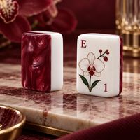 Jeu de Mahjong en Acrylique Double Couche, Tuiles de Jeu en Forme d'Hortensia, Bleu Pastel Doux et Violet Nacré, Cadeau de Pendaison de Crémaillère, Pièces de Décoration de Table