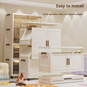 Armadio Pieghevole Multistrato in Plastica, Senza Installazione, Organizzatore per Vestiti, Guardaroba per Bambini, Scatola Trasparente per Soggiorno - Product Image 2