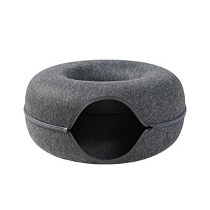 Cat Houses Grey Felt Pet Cave Zipper Donut Shape Warm Pet House <b>Nest</b> Pet House - Product Image 5