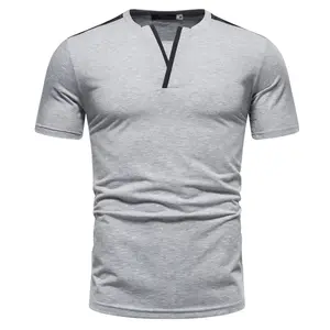 mens y neck custom embroidered relaxed fit t shirts cotton